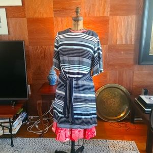 Ann Taylor Petite Striped Tie Waist Shift Dress